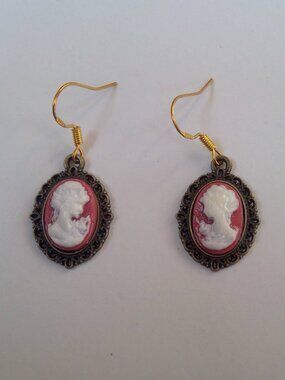 Pretty Coral Colour Cameo Earrings
